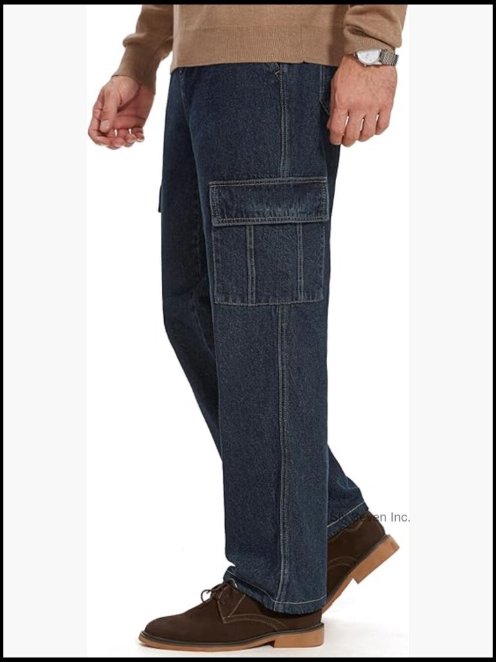 Men's Relaxed Fit Cargo Jeans Elastic Waist Straight Leg Work Utility Pants 6